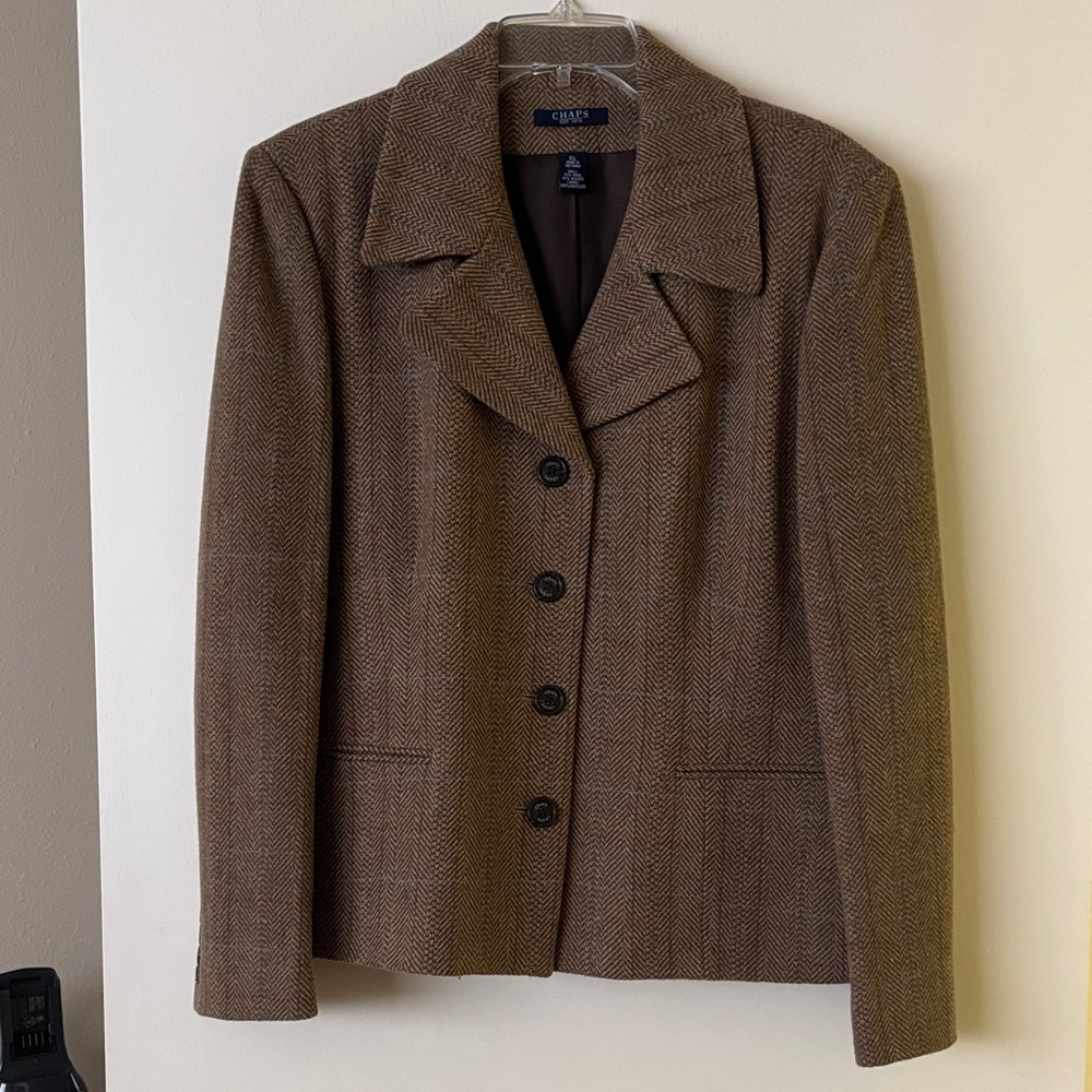 Chaps Brown Herringbone Wool-Blend Blazer